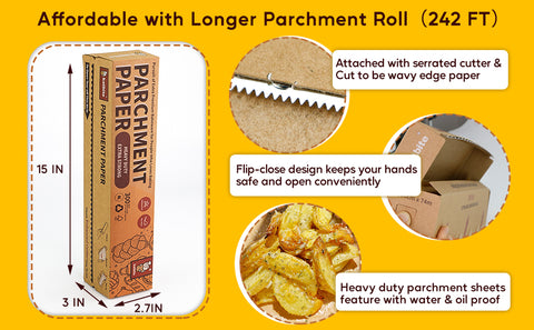 Katbite 15in x 242ft, 300 Sq.Ft Unbleached Parchment Paper Roll for Ba
