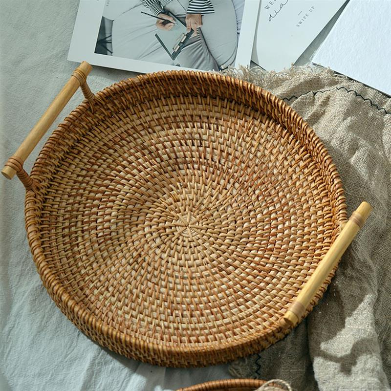 Round Rattan Tray with Handles