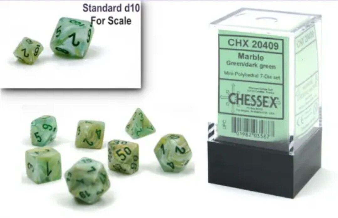 Marble: Mini-Polyhedral Green/dark green 7-Die Set