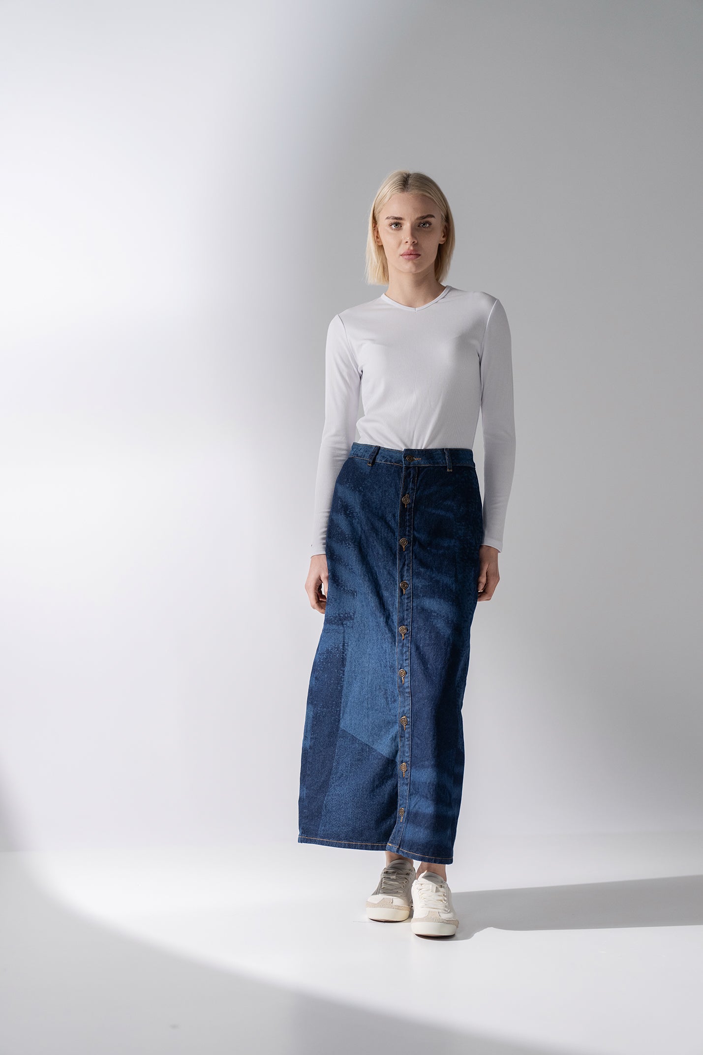 Patchwork Denim Skirt-Blue