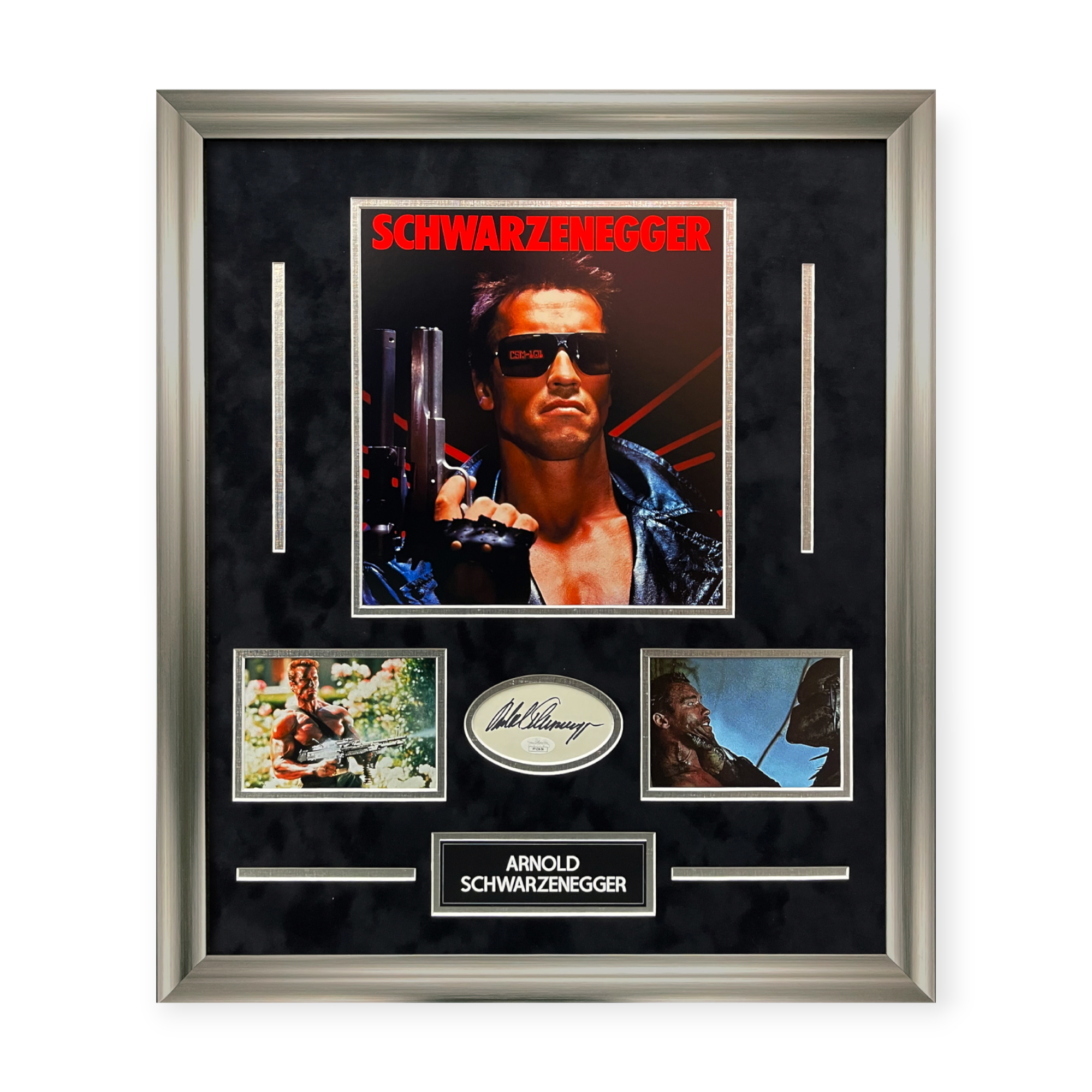 Arnold Schwarzenegger Autographed Cut Collage Framed To 23x27 JSA