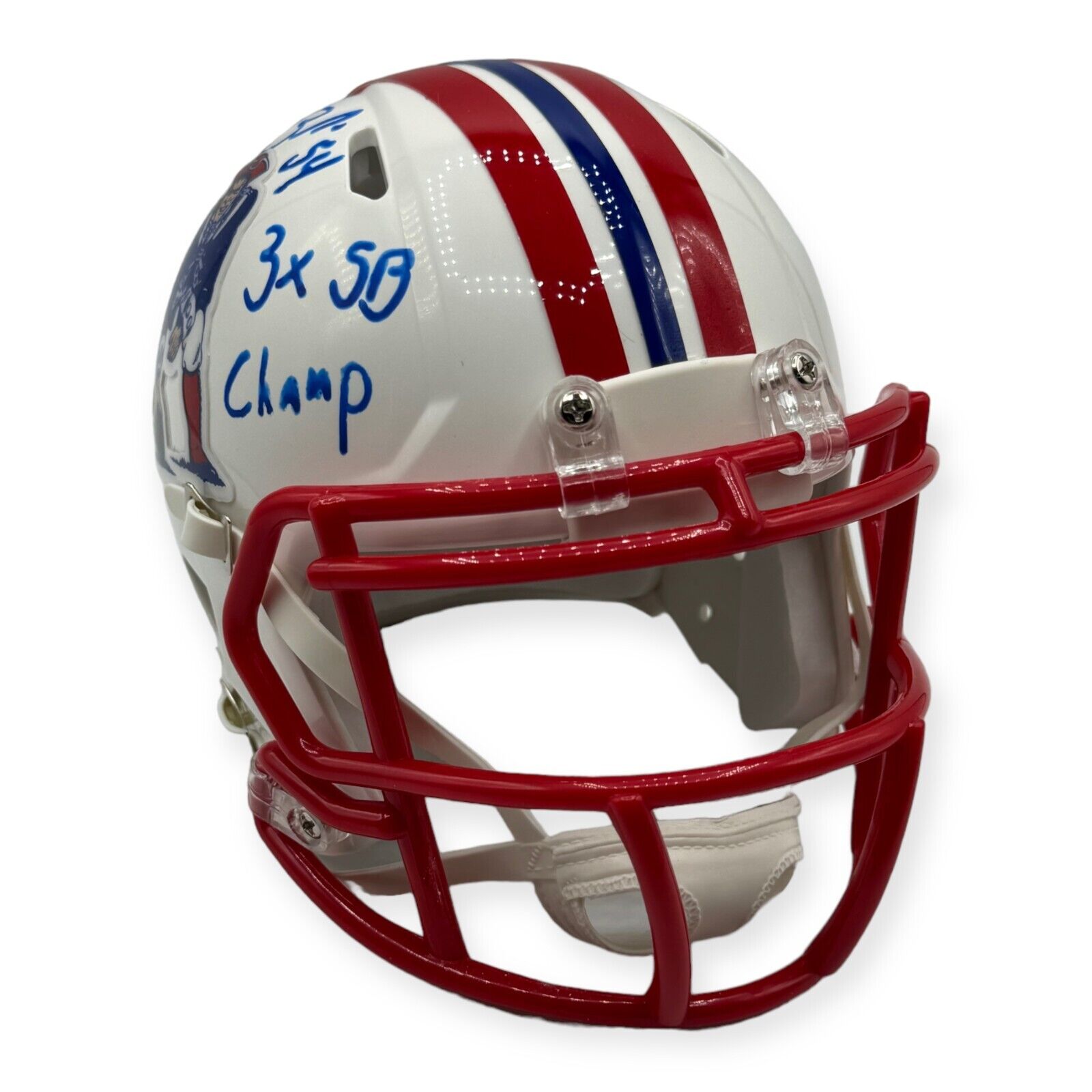 Tedy Bruschi New England Patriots Autographed Throwback Mini Helmet w/ Inscription JSA