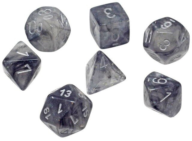 Chessex Borealis  Luminary? Light Smoke Polyhedral Dice with Silver Numbers - Set of 7