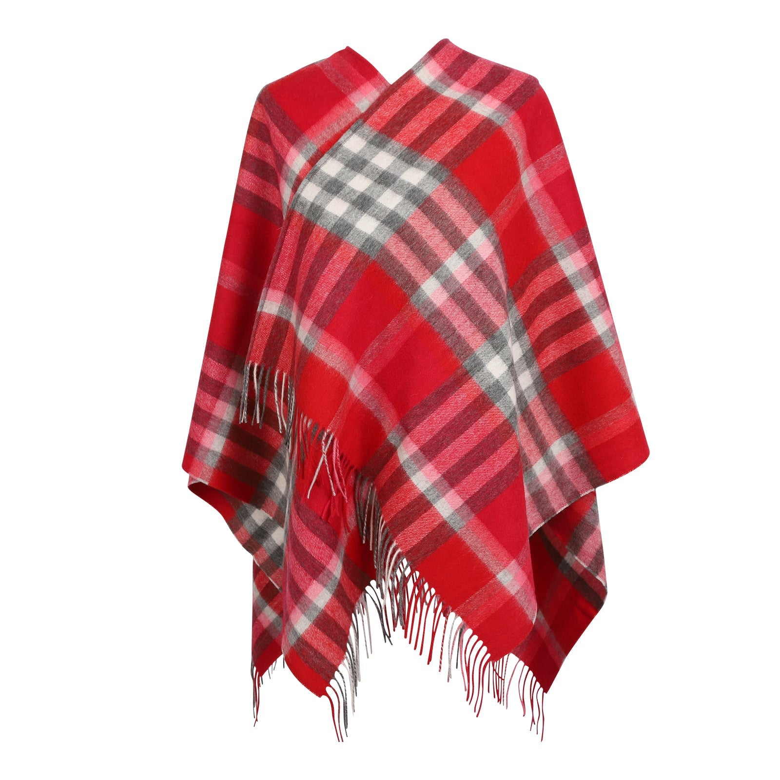 Chequer Tartan 90/10 Cashmere Mini Cape  Red