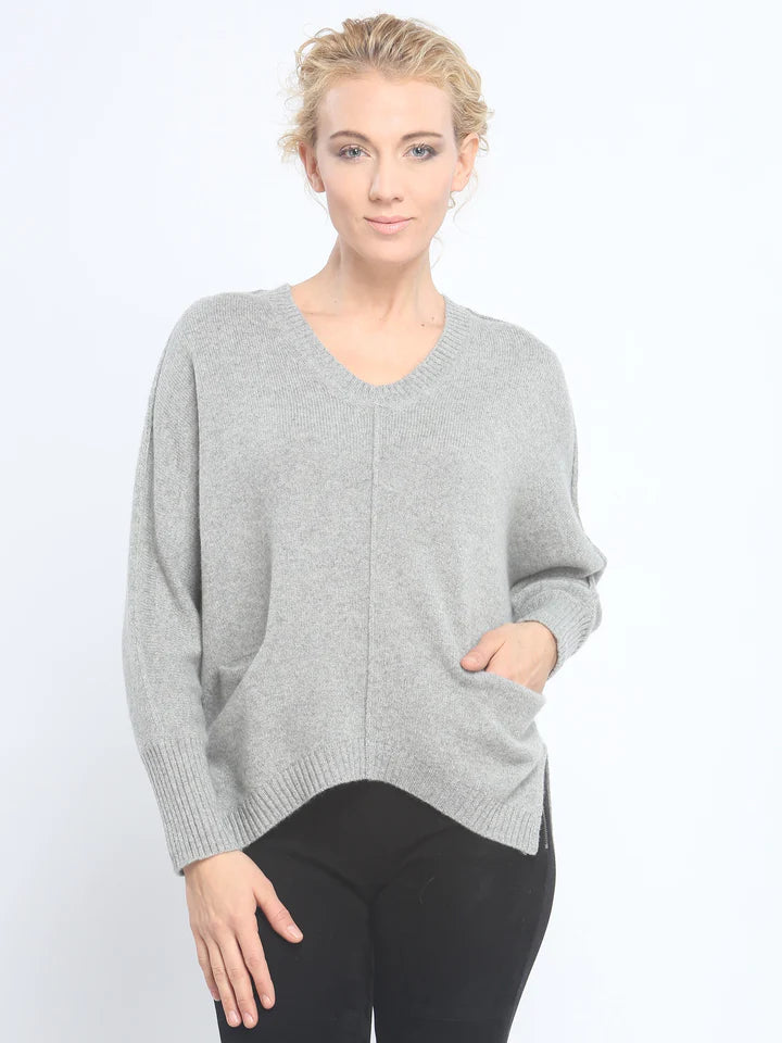 Batwing Pocket V Neck Cashmere - Zoe Couture