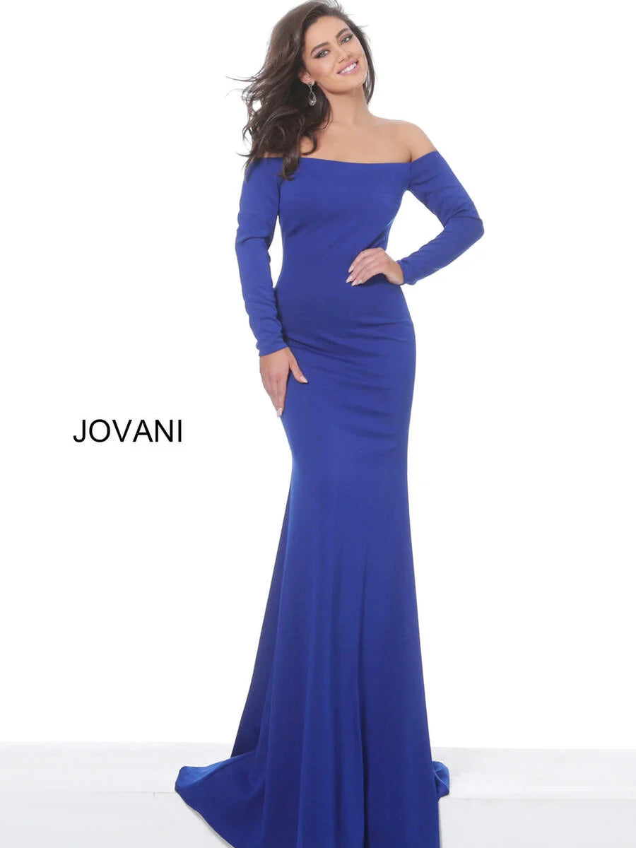 Off The Shoulder Fitted Evening Dress Royal - Jovani