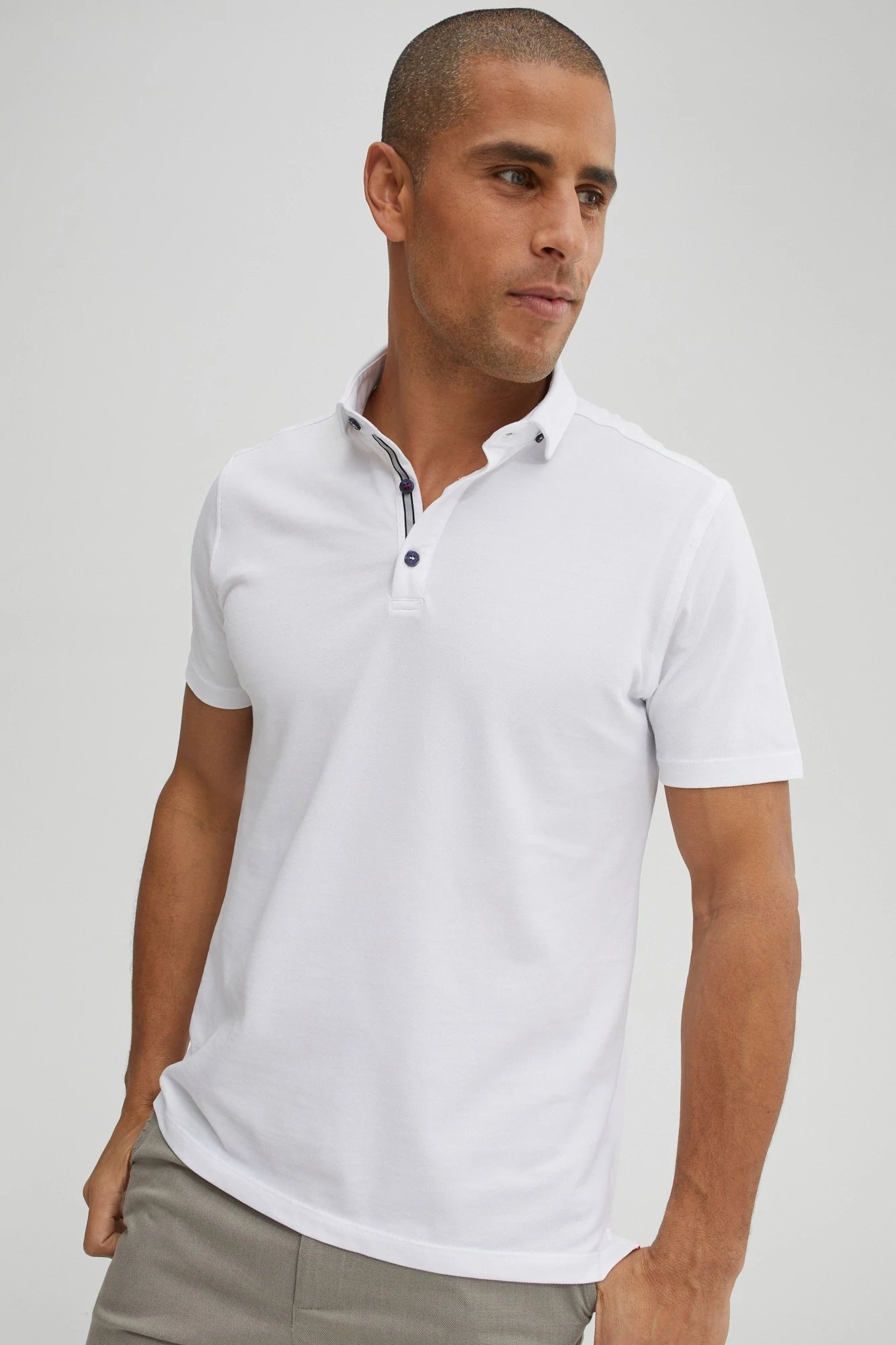 T-Series DryTouch Jersey Pique Rib Collar Polo White - Stone Rose