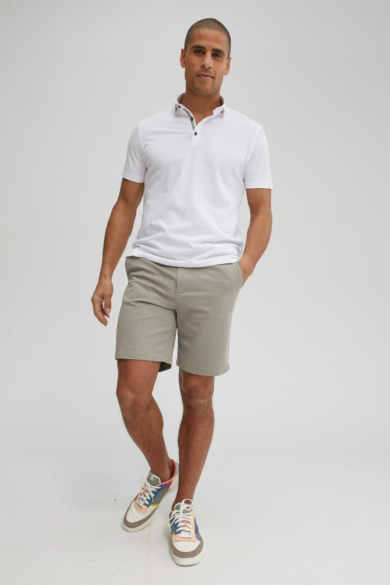 T-Series DryTouch Jersey Pique Rib Collar Polo White - Stone Rose