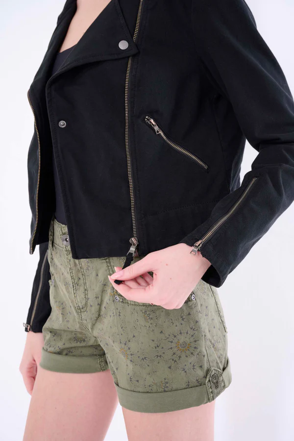 Layla Solid Knit Moto Jacket Black - Marrakech