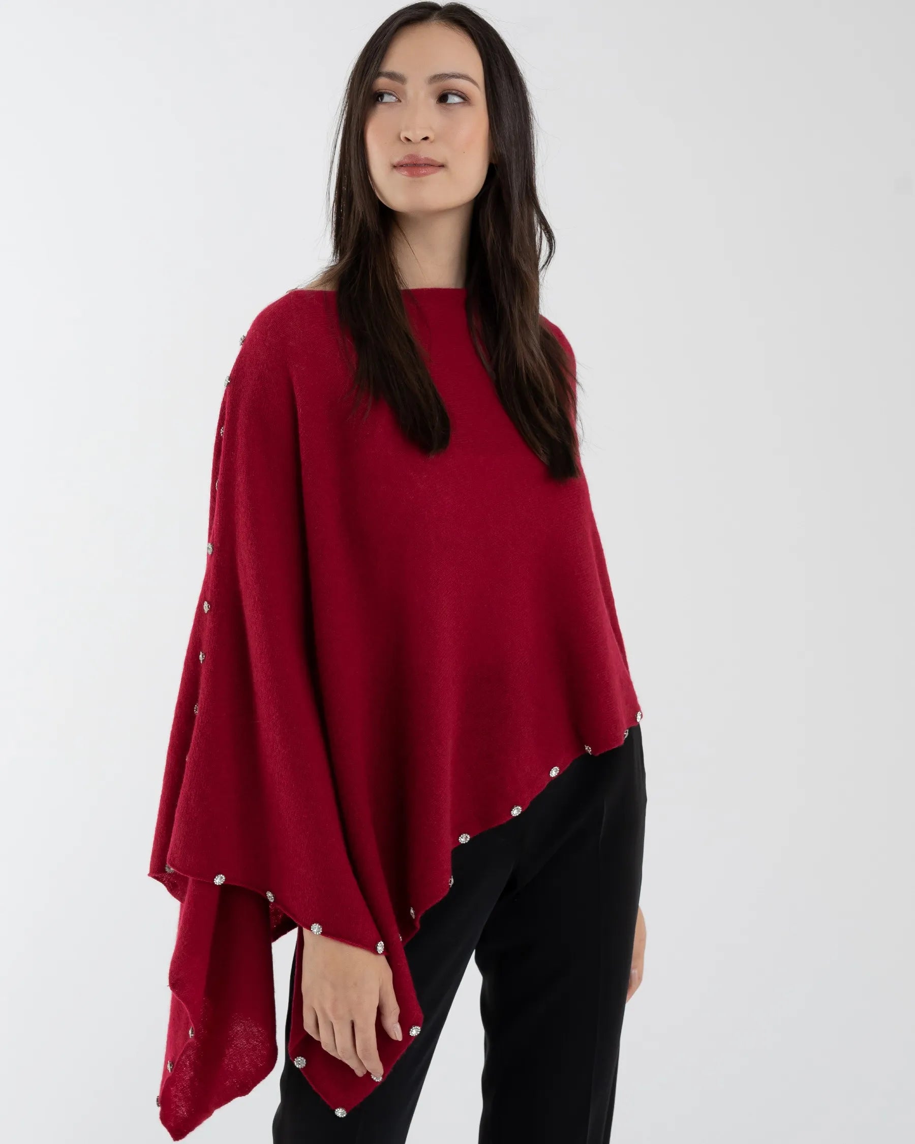 Cashmere Rhinestone Poncho Red Velvet - Jackie Z Style Co.