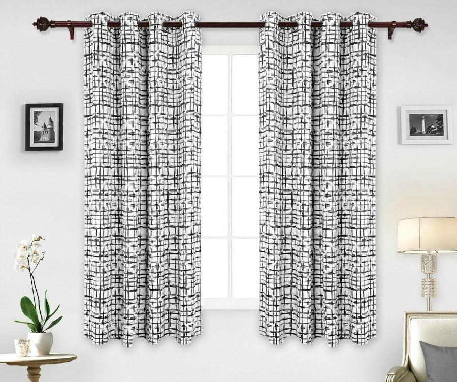 beautiful checkered pattern curtains by small art, white wall, green pattern white voile curtains