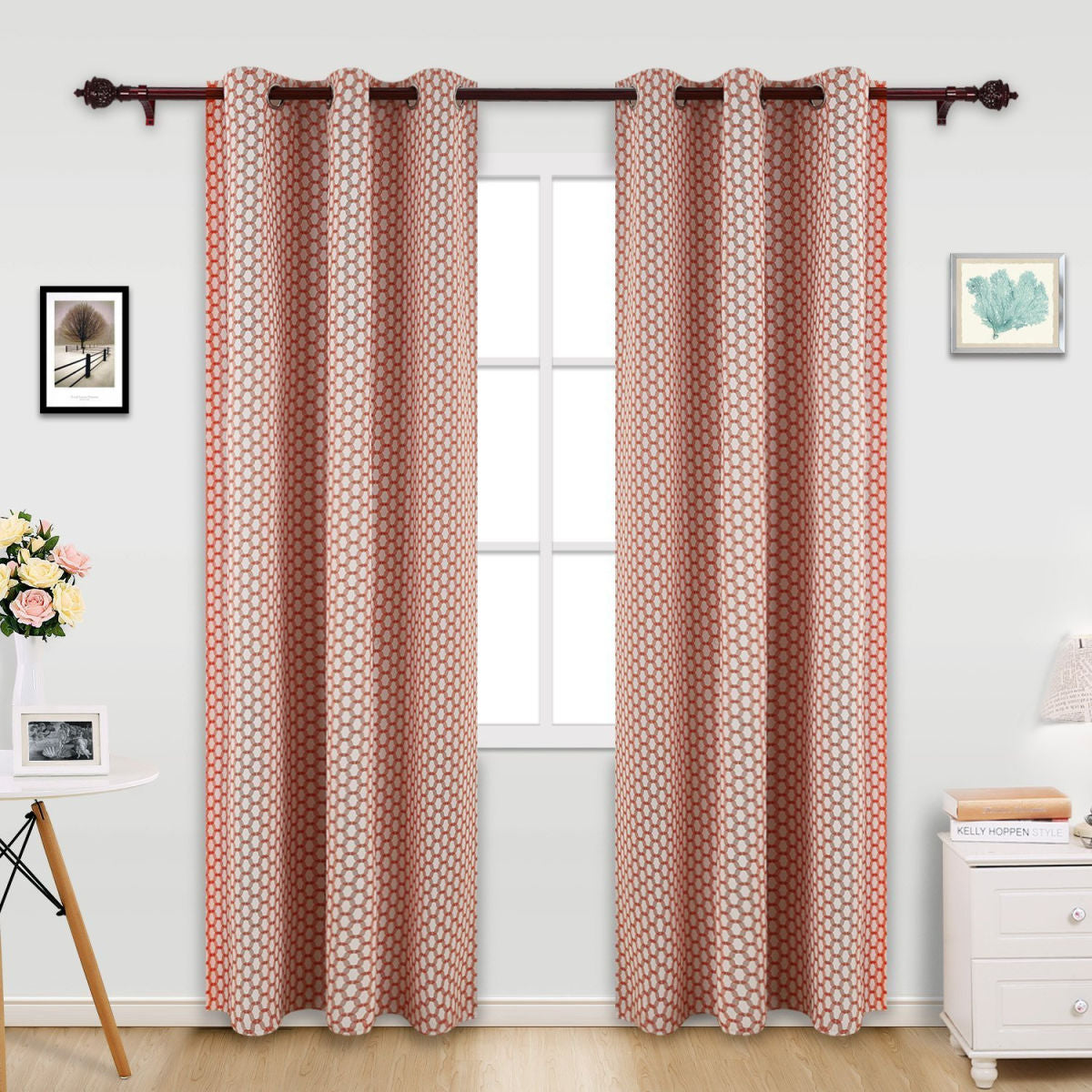 red circle patterned curtain