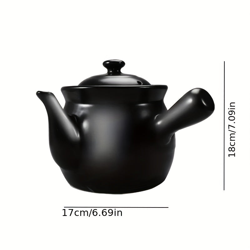 1pc Black Ceramic Casserole Pot with Lid and Soup Spout - Perfect for Chinese Soup, Stew, and Cooking - Ideal for Home Kitchen and Chinese Medicine