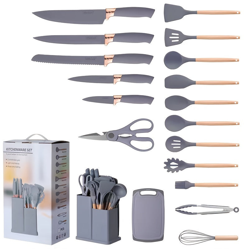 19pcs, Complete Silicone Kitchenware Set - Includes Knife, Spoon, Shovel, and Knife Holder Storage Rack - Durable and Easy to Clean - Perfect for Cooking and Baking