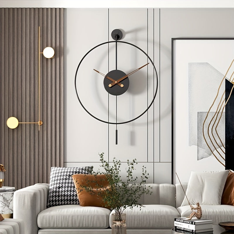 Modern Design Wall Clock with Pendulum - Large Metal Decorative Clock for Home Office Kitchen Bedroom Decor - Silent Non-Ticking Wall Clock for Living Room