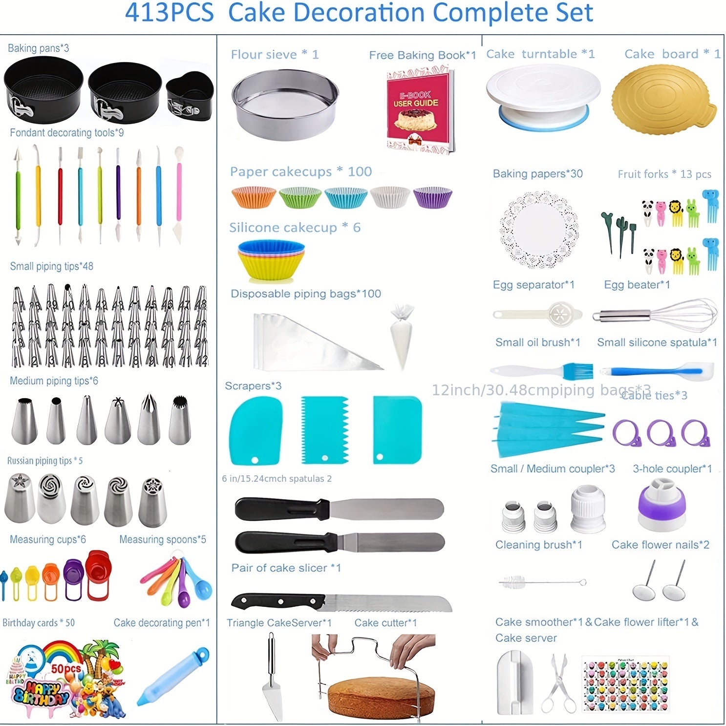 413pcs, Cake Decorating Supplies, Cake Decorating Kit, Cake Rotating Turntable, Piping Icing Tips, Baking Supplies, Cupcake Decorating Kit