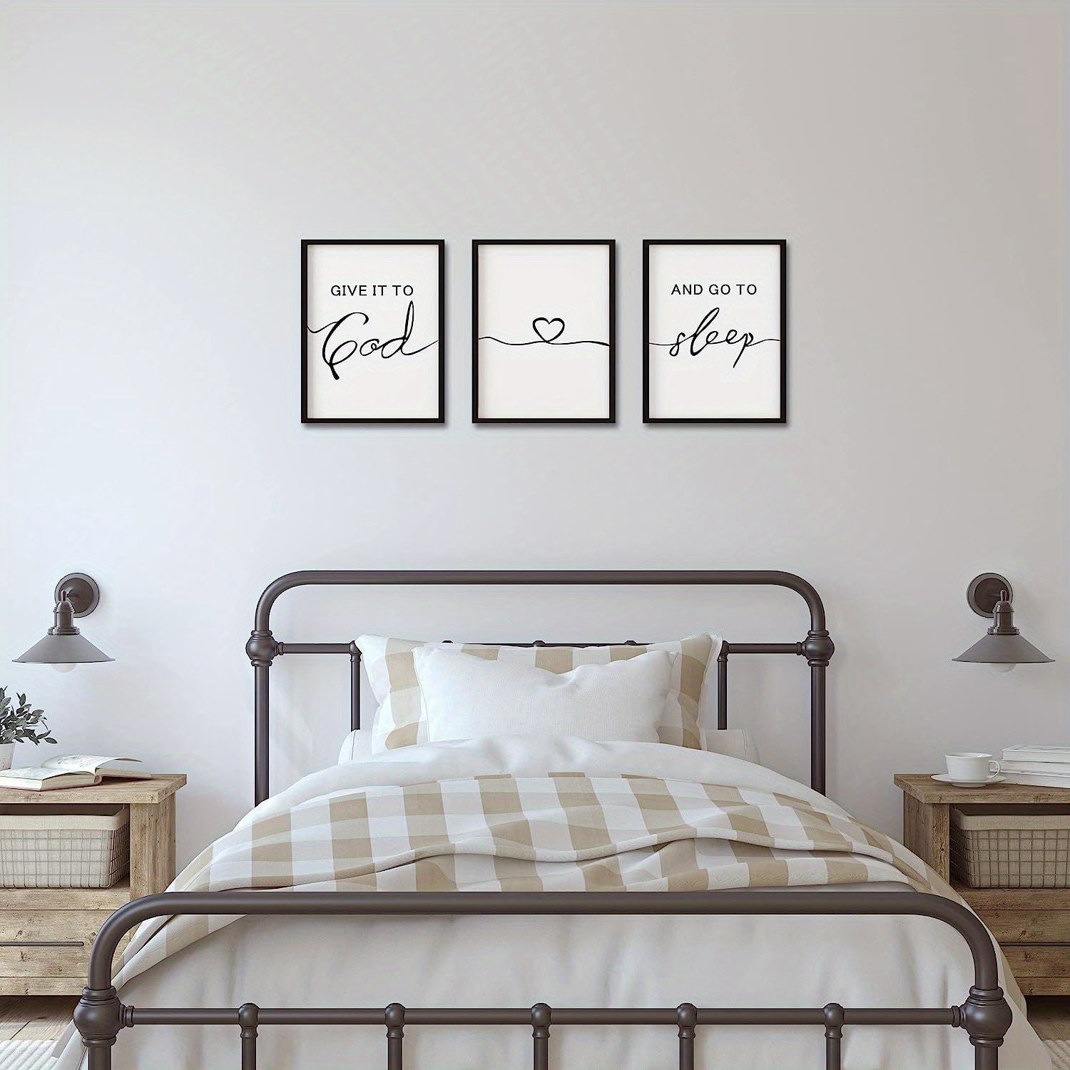 3pcs Wooden Black Framed Sign,Farmhouse Give It To God And Go To Sleep Signs Above Bed Wall Decors For Bedroom Wood Signs Ready To Hang