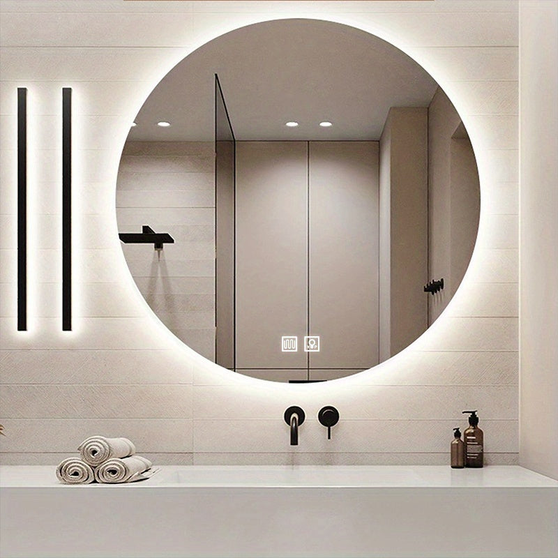 1pc Upgraded LED Bathroom Mirror, IP54 Enhanced Anti-Fog Mirror, Explosion Proof Mirror Surface, LED Mirror For Bathroom, Hanging Plates Wall Mount Lighted Mirror, American Standard Plug, 24x24 Inch