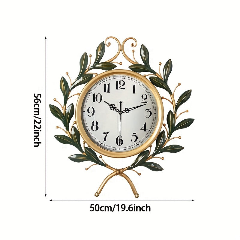 1pc American Retro Creative Olive Branch Wall Clock, Personalized Fashion Art Wall Clock, Large Decorative Wall Clocks For Study Office Wall Clock Crafts Art Ornament, Room Decor, Home Decor