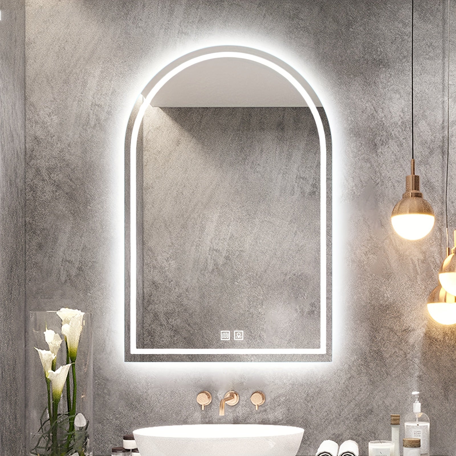 1pc French Arched LED Wall Mounted Mirror, Full Body Mirror, Bathroom Mirror With Memory Function, Adjustable Brightness, IP54 Enhanced Defogging Function, Home Decoration, American Standard Plug
