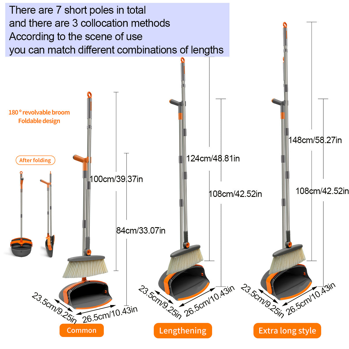 1set Super Long Handle Broom and Dustpan Combo for Home, Office, and Outdoor Use - Upright Standing Dustpan with Adjustable Length for Easy Cleaning