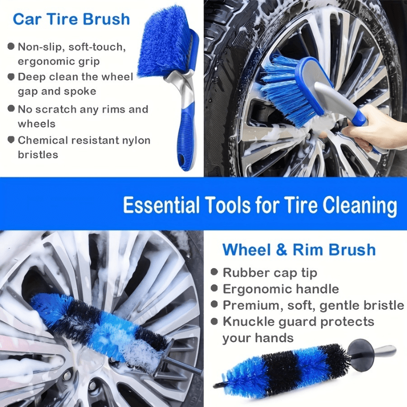 20Pcs Set Car Wheel Tire Detailing Brush Set, Car Detailing Kit, Car Detailing Brushes, Auto Detailing Drill Brush Set Kit For Wheels, Interior, Exterior, Car Parts Cleaning Accessories