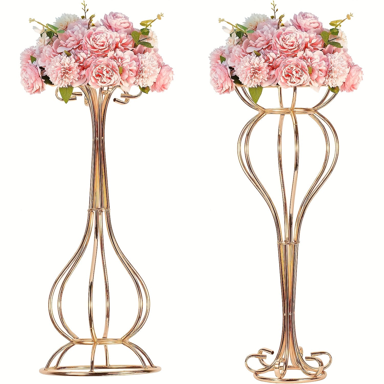 2pcs, Golden Flower Vases Stand For Table Centerpiece, Metal Trumpet Stands For Wedding Road-Leading, 25.6inch Tall Tabletop Flower Stands For Home Birthday Christmas Decor