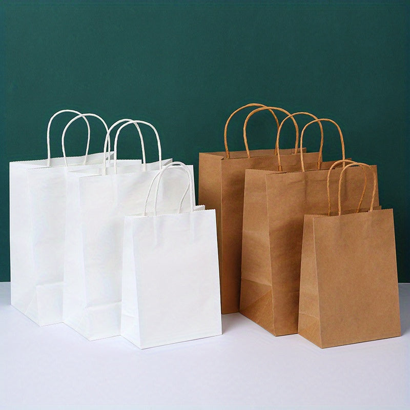 100pcs, 130gsm Brown Kraft Paper Bags With Handles - 100% Recyclable Takeaway Bags For Businesses, Retail, Grocery, Boutique Supplies, Parcel, Packaging, And Home Kitchen Items - Durable And Eco-Friendly