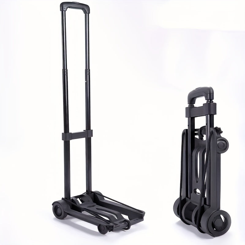 1pc Portable Cart, Portable Trolley, Iron Tube 4 Wheels Small Trolley, Folding Telescopic Pull Cargo Carriage, Convenient Trolley For Buying Food, Moving Freight, Moving Luggage, Camping Travel Essentials