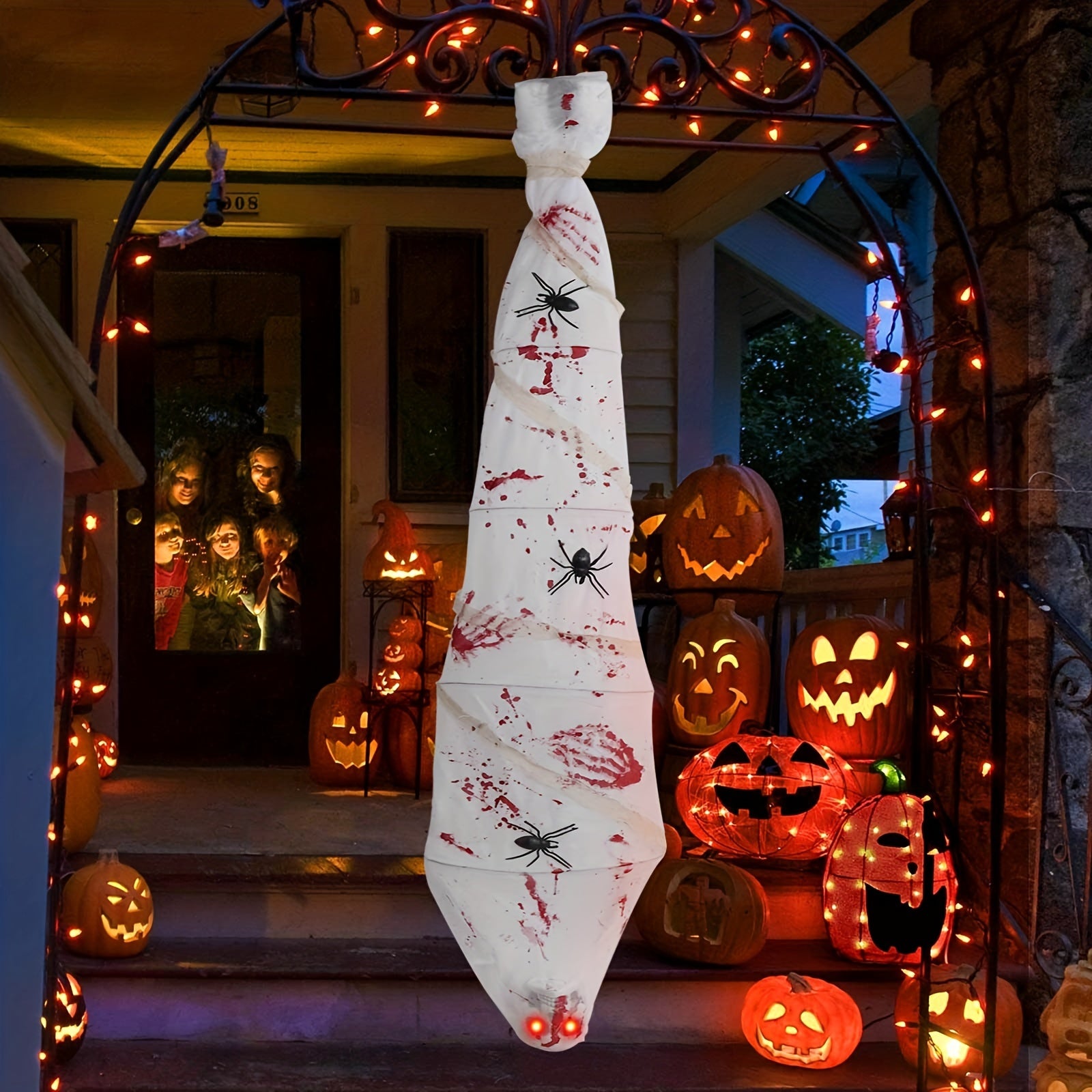 1pc, Halloween Decorations Hanging Corpse, Outdoor Hanging Scary Cocoon Corpse Ghost, LED Light Spooky Creepy Mummy For Indoor Outdoor Halloween Decor, Party, Yard, Tree, Door, Home, Haunted House Decoration(72Inch)