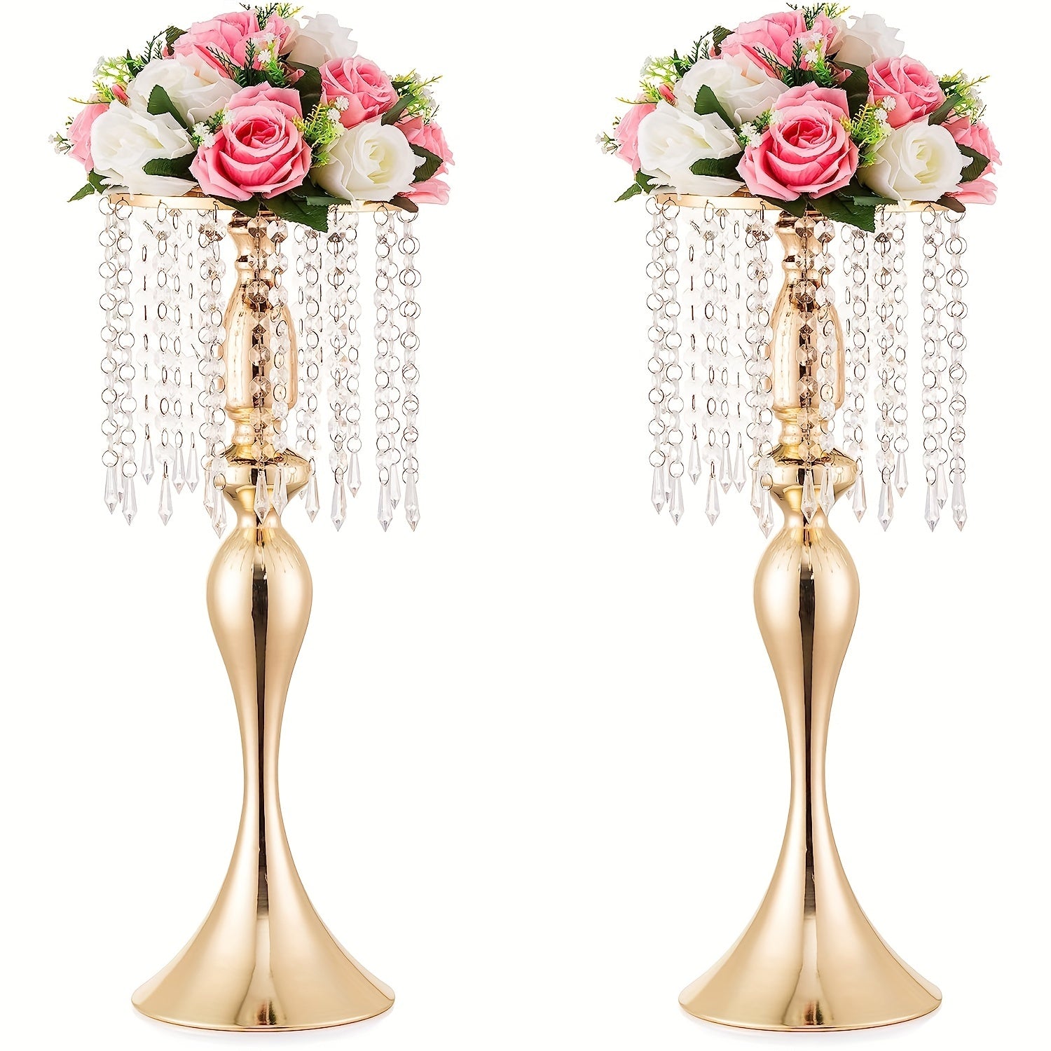 2pcs, Golden/Slivery Vases For Centerpieces, 21.3in Crystal Flower Arrangement Stand, Wedding Centerpieces For Tables, Tall Metal Flower Vase Holders For Wedding, Event, Reception, Birthday Home Decor