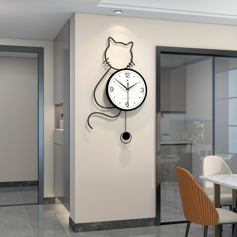 1pc Large Cute Cat Wall Clock For Living Room Decor, Modern Big Wall Clock For Kitchen Bedroom Home Decoration, Extra Giant Wall Clock Battery Operated For Dining Room Bathroom Office Decorative