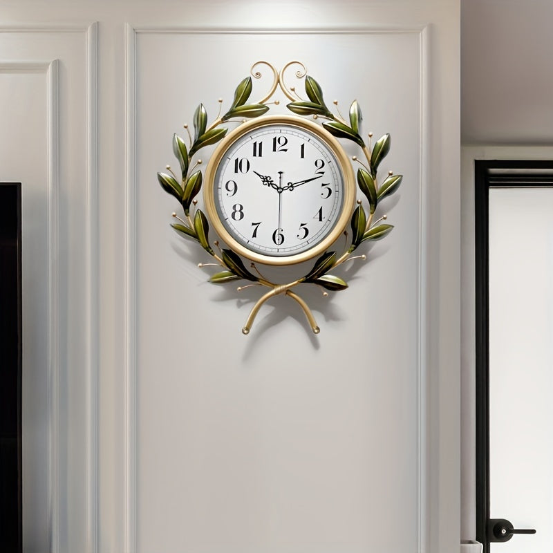1pc American Retro Creative Olive Branch Wall Clock, Personalized Fashion Art Wall Clock, Large Decorative Wall Clocks For Study Office Wall Clock Crafts Art Ornament, Room Decor, Home Decor