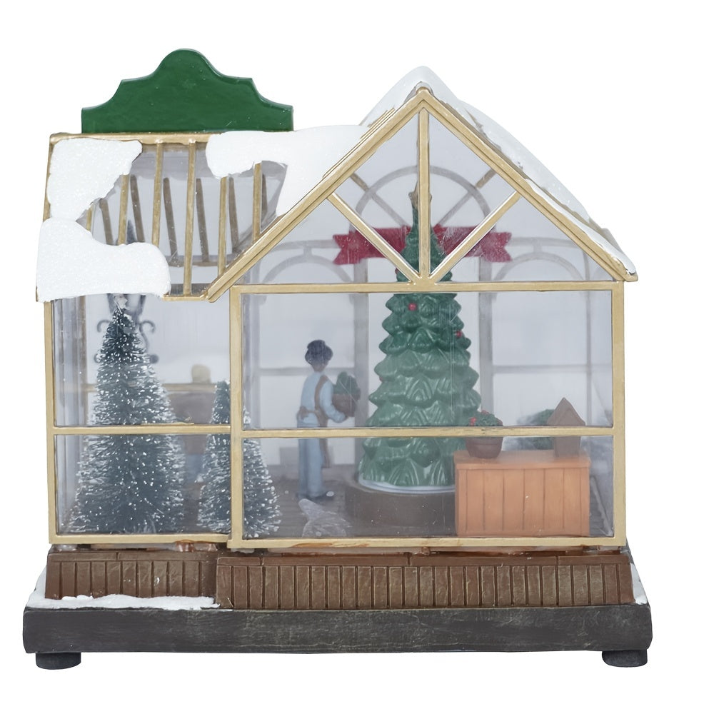 1pc, Christmas Decorations Resin, House Micro Landscape Resin House Small Ornaments, Christmas Gifts With Rotating Tree Cabin LED Lights, Wall Decor, Room Decor, Yard Decor,  Theme Party Decor, Christmas Decor