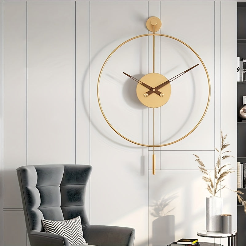 Modern Design Wall Clock with Pendulum - Large Metal Decorative Clock for Home Office Kitchen Bedroom Decor - Silent Non-Ticking Wall Clock for Living Room