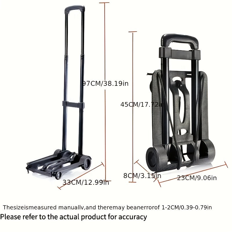 1pc Portable Cart, Portable Trolley, Iron Tube 4 Wheels Small Trolley, Folding Telescopic Pull Cargo Carriage, Convenient Trolley For Buying Food, Moving Freight, Moving Luggage, Camping Travel Essentials