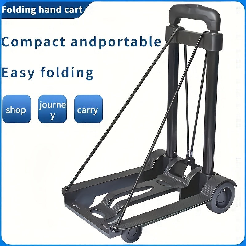 1pc Portable Cart, Portable Trolley, Iron Tube 4 Wheels Small Trolley, Folding Telescopic Pull Cargo Carriage, Convenient Trolley For Buying Food, Moving Freight, Moving Luggage, Camping Travel Essentials