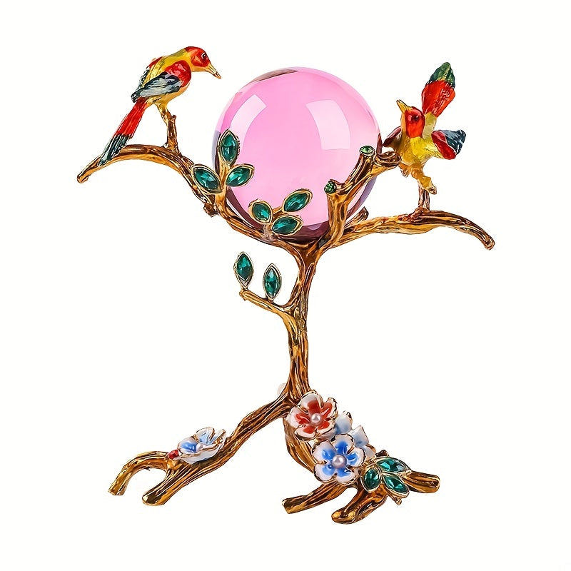 1pc Crystal Ball, Big Tree Bird Stand Home Decoration Crystal Ball, Transparent Party Photography Desktop Decoration, Decorative Ball,room Decor