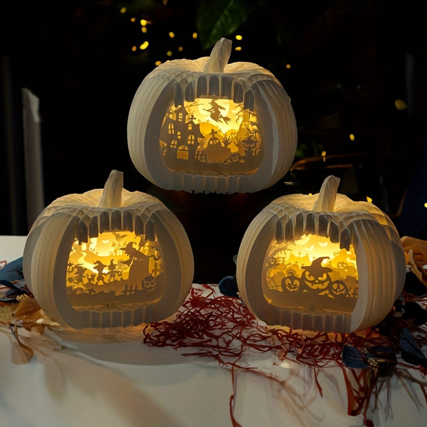 3pcs/set Halloween Pumpkin Lamp- Indoor/outdoor Table, Party, Nightmare Halloween Pumpkin Pop-up SVG, Silhouette, Halloween Paper Cuttings Lamp Box, Shadow Box - Perfect Halloween Gift