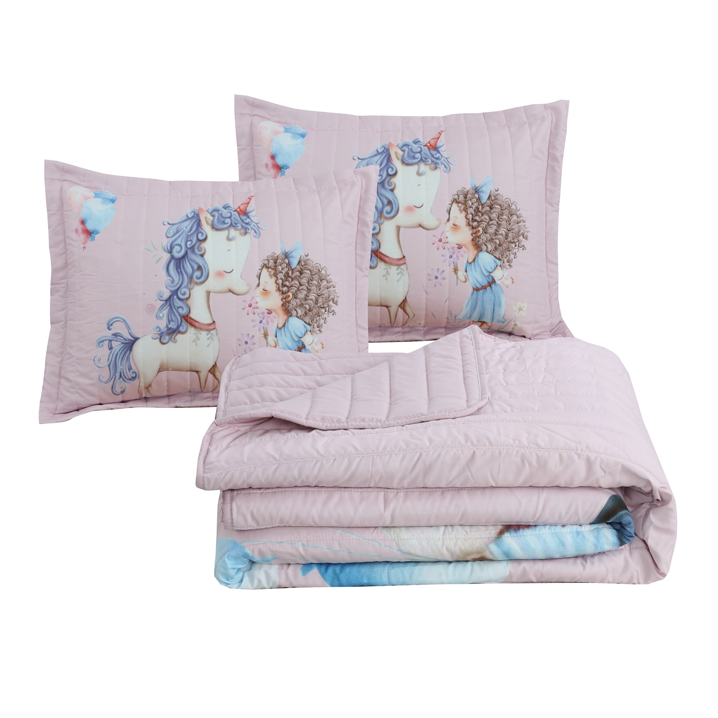 3pcs Soft and Comfortable Unicorn Quilt Set for Kids - Perfect for All Seasons - Machine Washable - Includes 1 Quilt and 2 Pillowcases (Core Not Included)