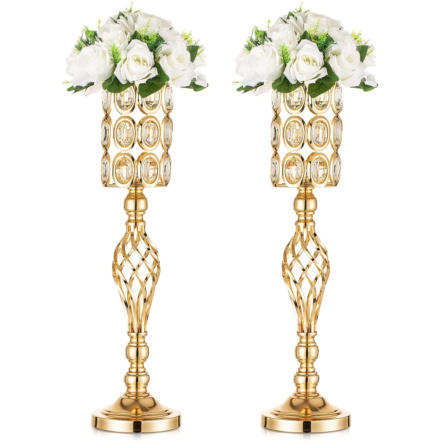 2pcs, Golden Silvery Vases For Centerpieces, Tall Vases For Centerpieces With Bling Stones, Wedding Centerpieces For Tables, Metal Flower Stand For Wedding, Birthday, Event, Home Decor