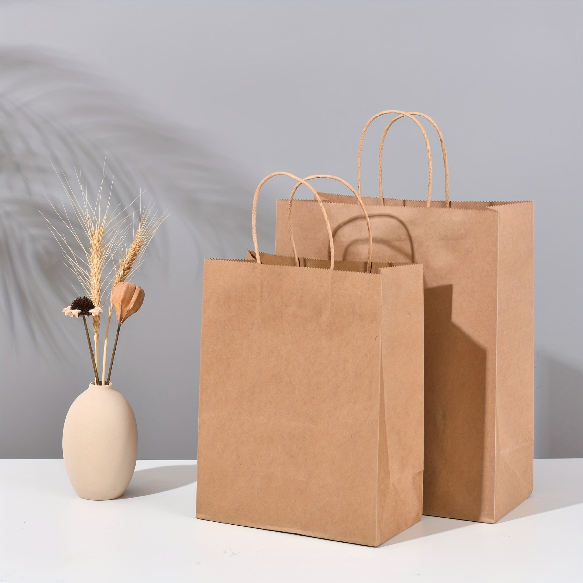 100pcs, 130gsm Brown Kraft Paper Bags With Handles - 100% Recyclable Takeaway Bags For Businesses, Retail, Grocery, Boutique Supplies, Parcel, Packaging, And Home Kitchen Items - Durable And Eco-Friendly