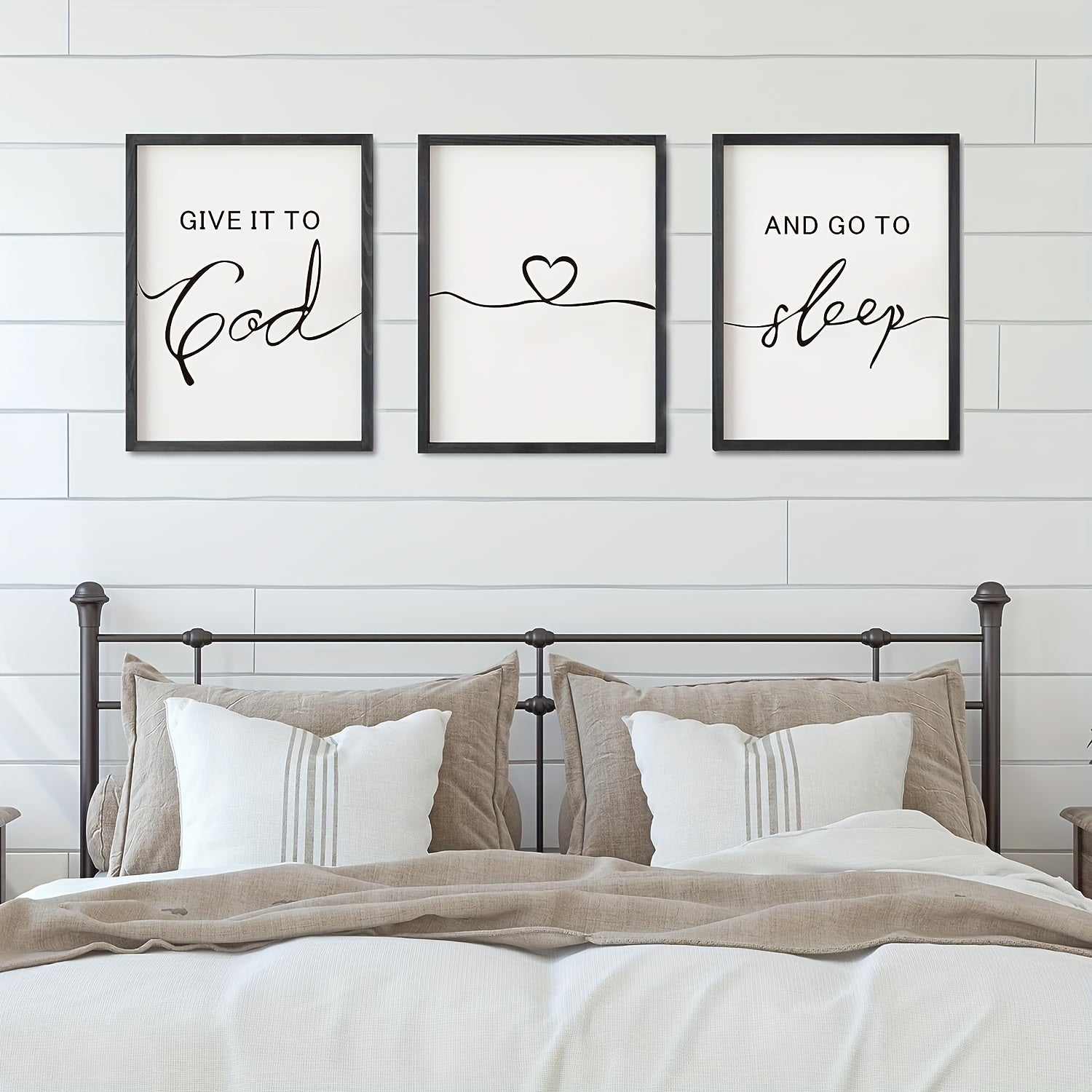 3pcs Wooden Black Framed Sign,Farmhouse Give It To God And Go To Sleep Signs Above Bed Wall Decors For Bedroom Wood Signs Ready To Hang