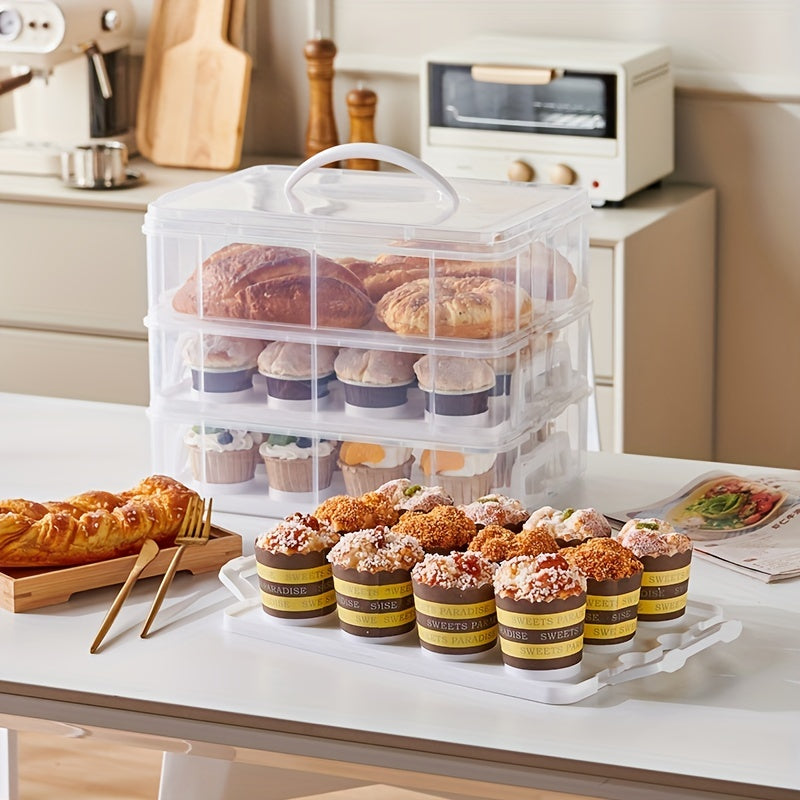 1pc Portable Cupcake Packaging Box Dessert Table Packing Box Storage Box Transparent Portable Four Layers Can Hold 48 Cakes