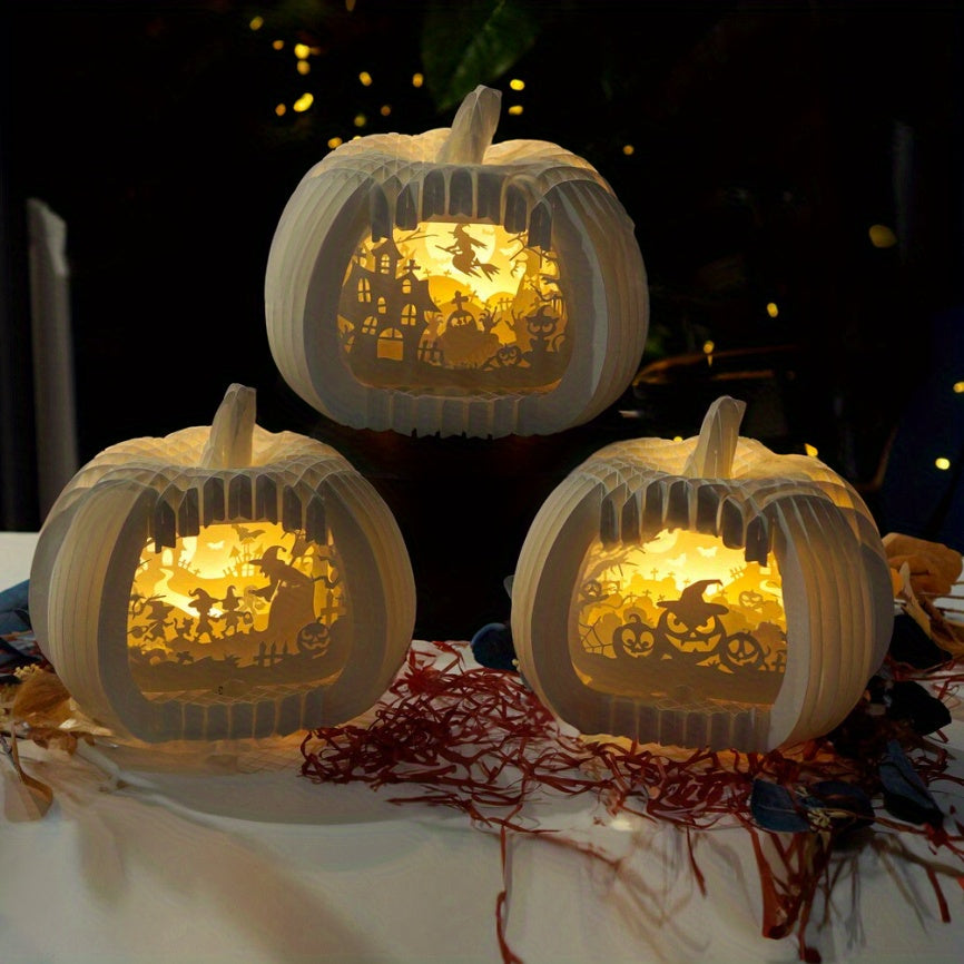 3pcs/set Halloween Pumpkin Lamp- Indoor/outdoor Table, Party, Nightmare Halloween Pumpkin Pop-up SVG, Silhouette, Halloween Paper Cuttings Lamp Box, Shadow Box - Perfect Halloween Gift