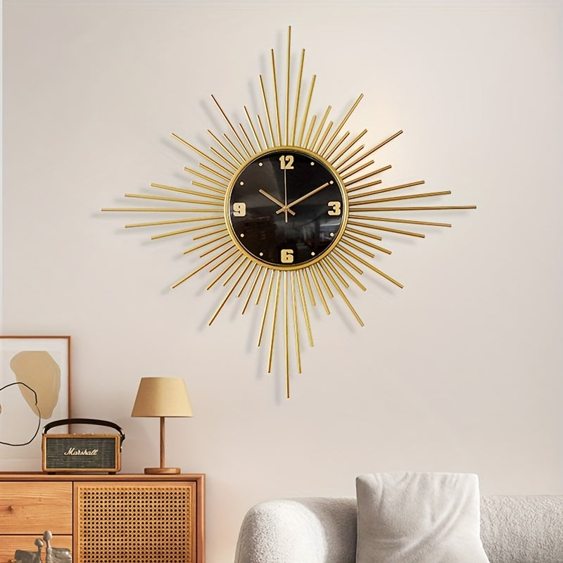 1pc, Quiet and Stylish Golden Metal Iron Wall Clock for Bedroom and Living Room - Perfect for Home Decor and Aesthetic Room Decor