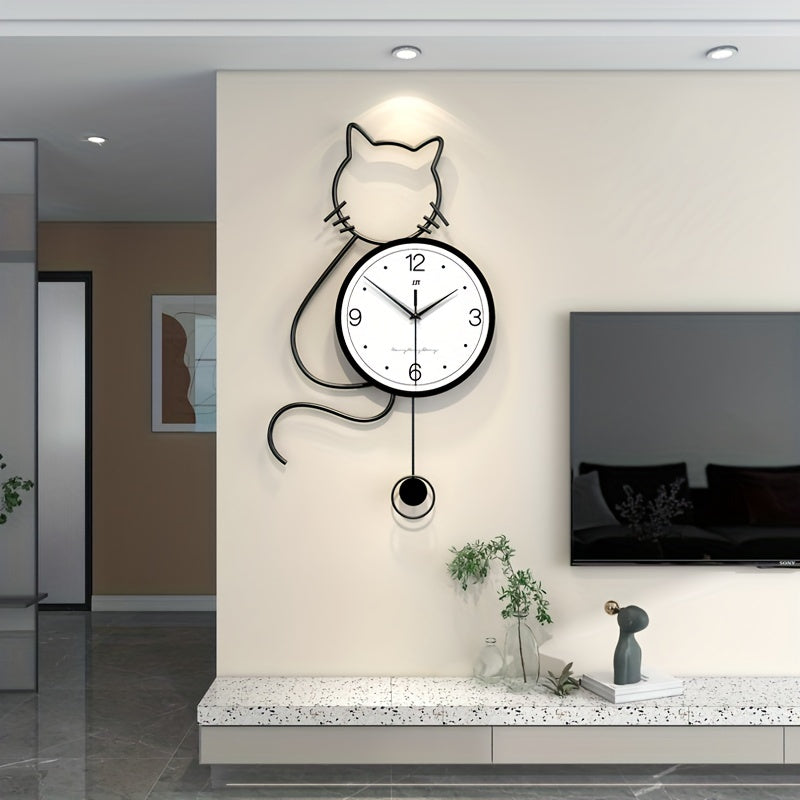 1pc Large Cute Cat Wall Clock For Living Room Decor, Modern Big Wall Clock For Kitchen Bedroom Home Decoration, Extra Giant Wall Clock Battery Operated For Dining Room Bathroom Office Decorative