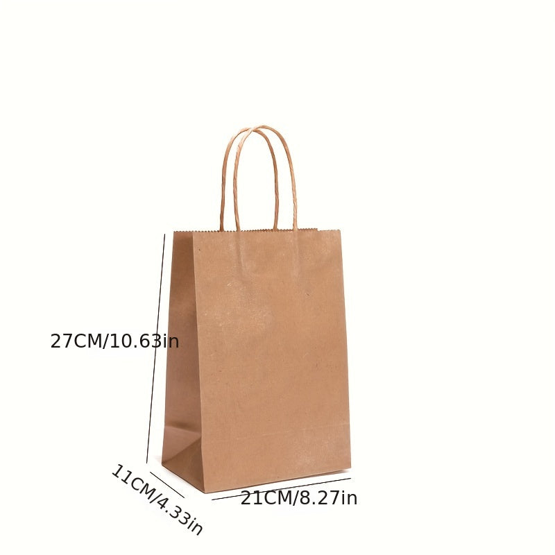 100pcs, 130gsm Brown Kraft Paper Bags With Handles - 100% Recyclable Takeaway Bags For Businesses, Retail, Grocery, Boutique Supplies, Parcel, Packaging, And Home Kitchen Items - Durable And Eco-Friendly
