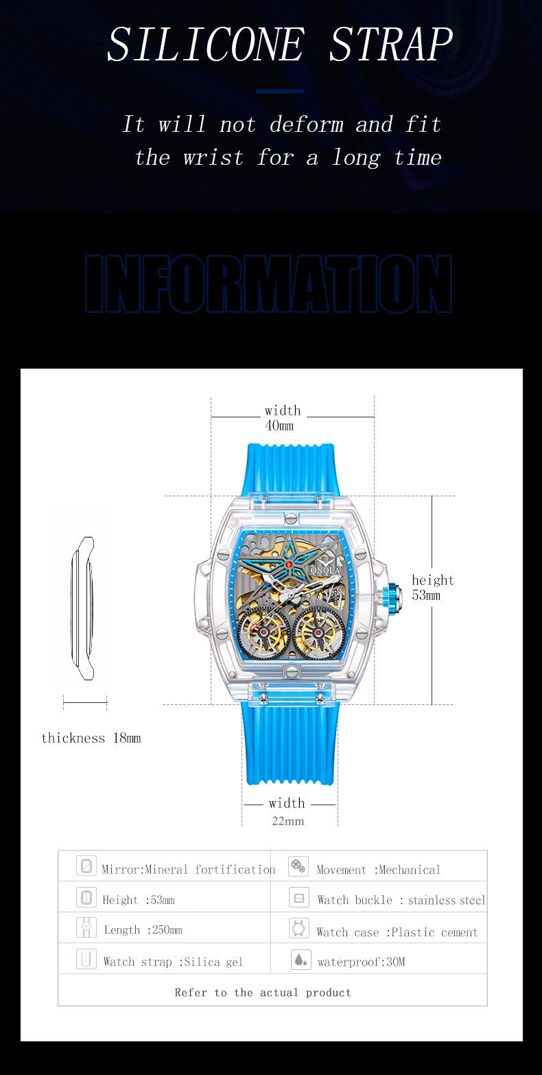 ONOLA 6828 Tonneau Automatic Mechanical Watch for Men