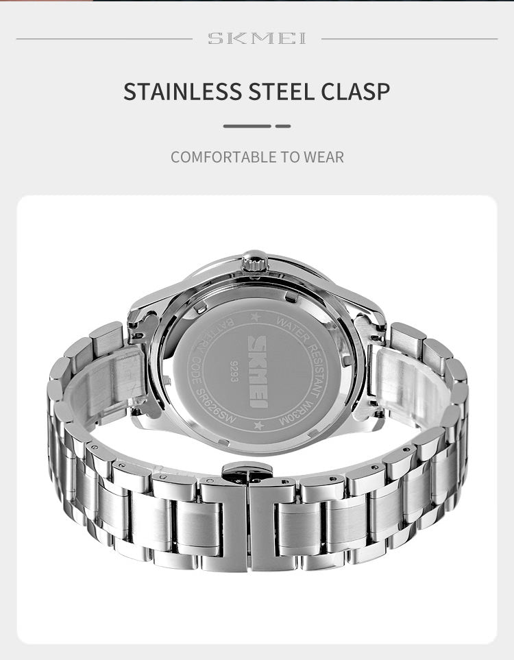 SKMEI 9293 Reloj de pulsera empresarial de acero completo para hombre con fecha y semana